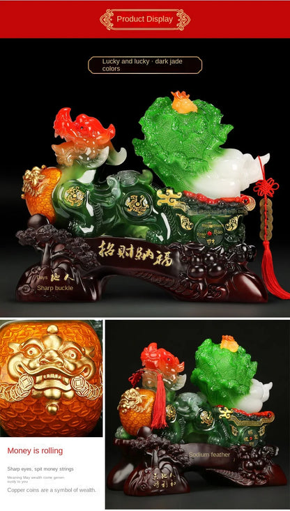 Chinese Lucky Pixiu Ornaments Cabbage Decoration Large Office Table Living Room Wine Cabinet Decoration Business Gift