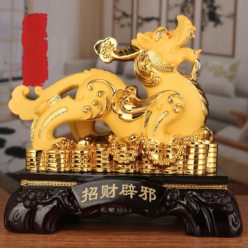 Chinese Lucky Pixiu Resin Ornaments Crafts Feng Shui Sand Gold Office Home Decoration Creative Gifts