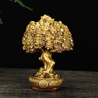Chinese Lucky Pure Copper Bring Money Tree Ornaments Pot Tree Living Room Office Desktop Sculptures