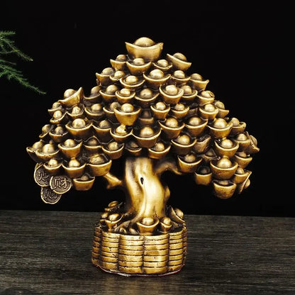 Chinese Lucky Pure Copper Bring Money Tree Ornaments Pot Tree Living Room Office Desktop Sculptures