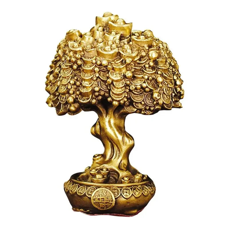 Chinese Lucky Pure Copper Bring Money Tree Ornaments Pot Tree Living Room Office Desktop Sculptures