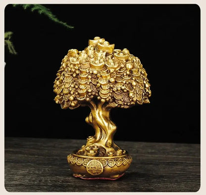 Chinese Lucky Pure Copper Bring Money Tree Ornaments Pot Tree Living Room Office Desktop Sculptures