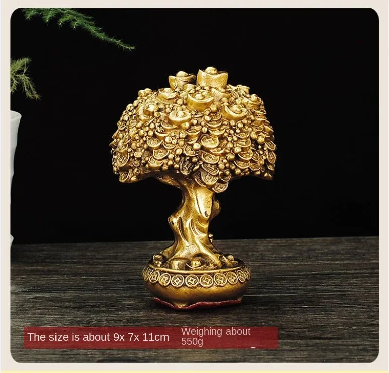 Chinese Lucky Pure Copper Bring Money Tree Ornaments Pot Tree Living Room Office Desktop Sculptures