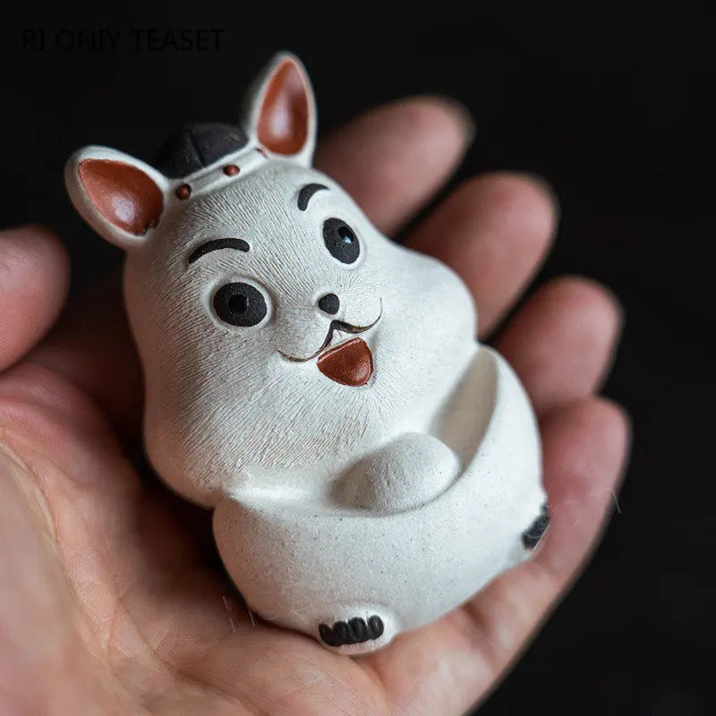 Chinese Lucky Yixing Purple Clay Tea Pet Yuanbao Rabbit Model Ornaments Handmade Zisha Tea Figurine Crafts Tea Set Decoration