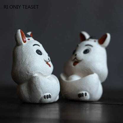 Chinese Lucky Yixing Purple Clay Tea Pet Yuanbao Rabbit Model Ornaments Handmade Zisha Tea Figurine Crafts Tea Set Decoration