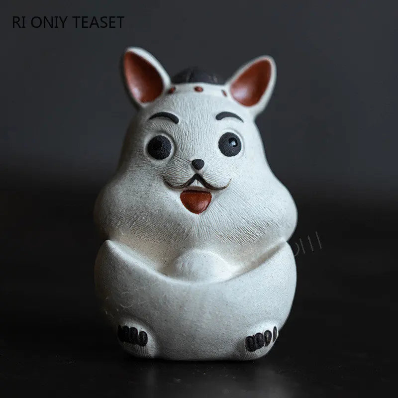 Chinese Lucky Yixing Purple Clay Tea Pet Yuanbao Rabbit Model Ornaments Handmade Zisha Tea Figurine Crafts Tea Set Decoration