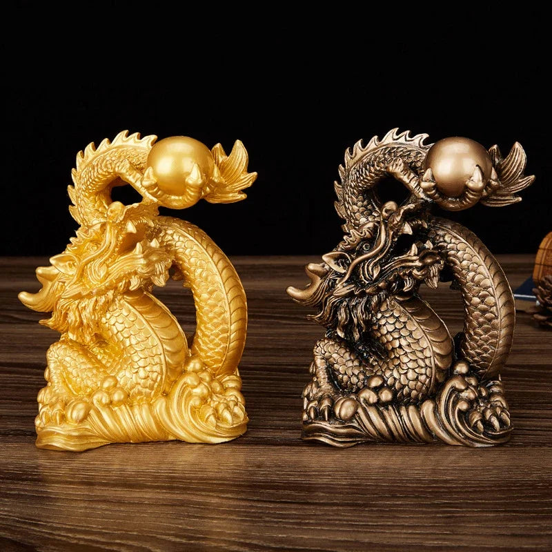 Chinese Mascot Tamron Ornaments Resin Lucky Dragon Sculpture Statue Home Decor Accessories