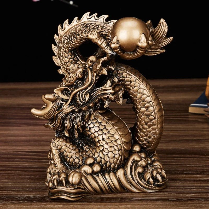 Chinese Mascot Tamron Ornaments Resin Lucky Dragon Sculpture Statue Home Decor Accessories