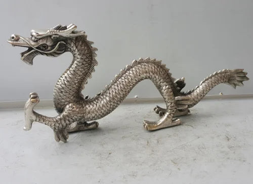Chinese Miao silver handmade auspicious dragon town curtilage statue
