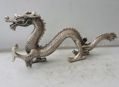 Chinese Miao silver handmade auspicious dragon town curtilage statue