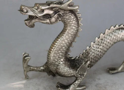 Chinese Miao silver handmade auspicious dragon town curtilage statue