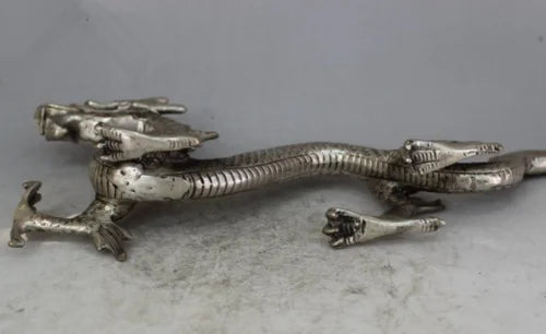 Chinese Miao silver handmade auspicious dragon town curtilage statue