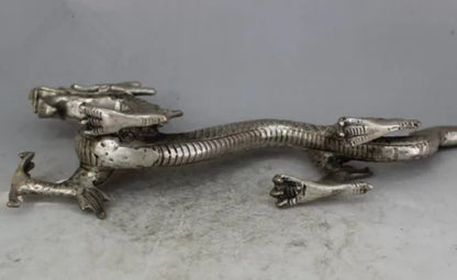 Chinese Miao silver handmade auspicious dragon town curtilage statue