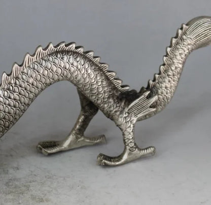 Chinese Miao silver handmade auspicious dragon town curtilage statue