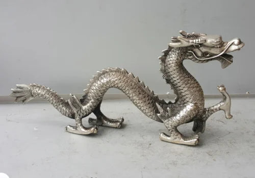 Chinese Miao silver handmade auspicious dragon town curtilage statue