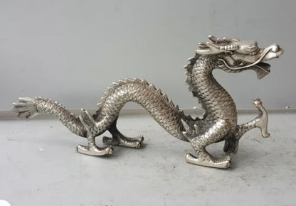 Chinese Miao silver handmade auspicious dragon town curtilage statue
