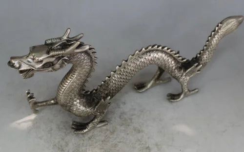 Chinese Miao silver handmade auspicious dragon town curtilage statue