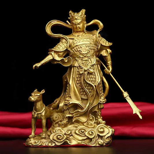 Chinese Myth Brass Protect Three Eyes Yang Jian God Erlang Dog statue