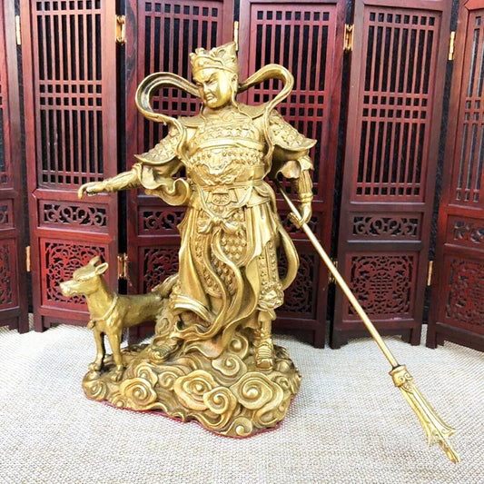 Chinese Myth Brass Protect Three Eyes Yang Jian God Erlang Dog statue