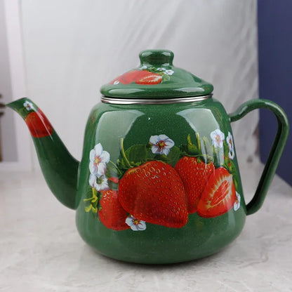 Chinese National Style Enamel Teapot Household Antique Enamel Kettle High Temperature Resistant Boil Overglaze Color Coffee Pot