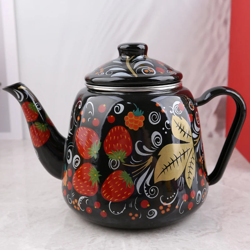 Chinese National Style Enamel Teapot Household Antique Enamel Kettle High Temperature Resistant Boil Overglaze Color Coffee Pot