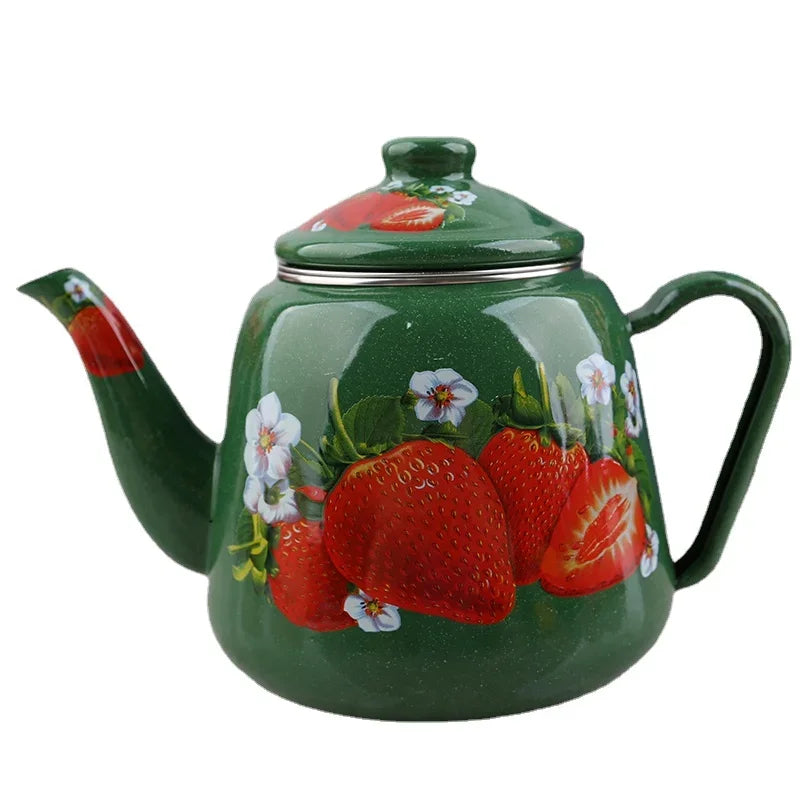 Chinese National Style Enamel Teapot Household Antique Enamel Kettle High Temperature Resistant Boil Overglaze Color Coffee Pot