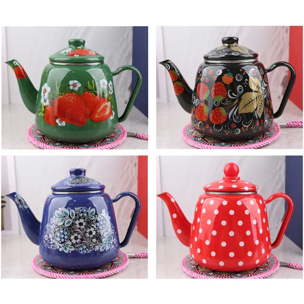 Chinese National Style Enamel Teapot Household Antique Enamel Kettle High Temperature Resistant Boil Overglaze Color Coffee Pot
