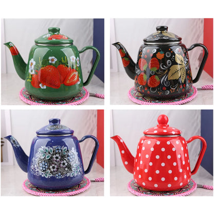 Chinese National Style Enamel Teapot Household Antique Enamel Kettle High Temperature Resistant Boil Overglaze Color Coffee Pot