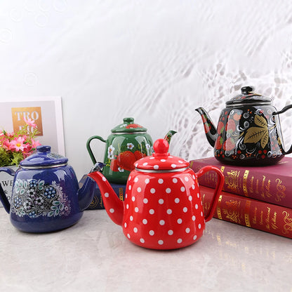 Chinese National Style Enamel Teapot Household Antique Enamel Kettle High Temperature Resistant Boil Overglaze Color Coffee Pot