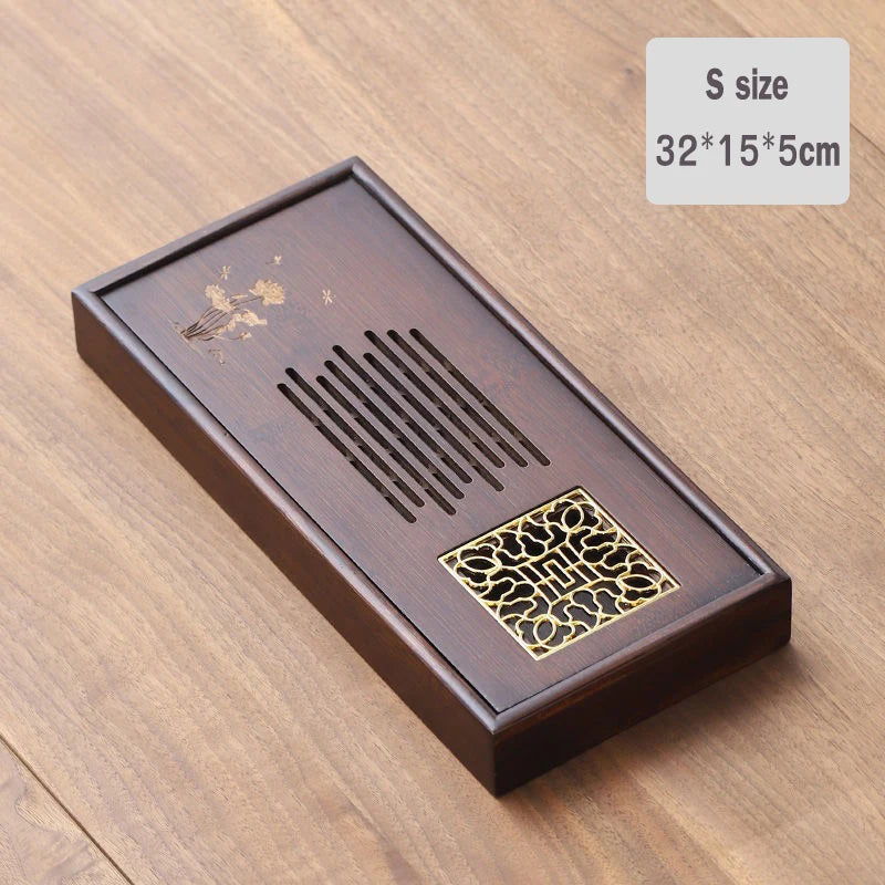 Chinese Natural Bamboo Tea Tray Drainage Water Storage Kung Fu Tea Set Drawer Household Tea Board Chinese Tea Storage Tray
