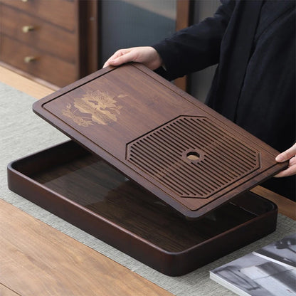 Chinese Natural Bamboo Tea Tray Drainage Water Storage Kung Fu Tea Set Drawer Household Tea Board Chinese Tea Storage Tray