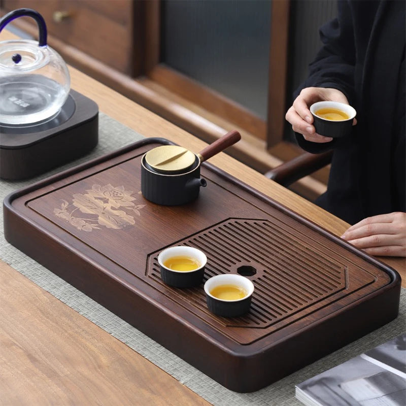 Chinese Natural Bamboo Tea Tray Drainage Water Storage Kung Fu Tea Set Drawer Household Tea Board Chinese Tea Storage Tray