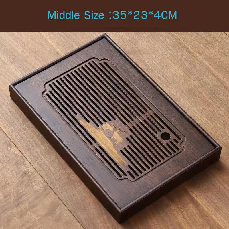 Chinese Natural Bamboo Tea Tray Drainage Water Storage Kung Fu Tea Set Drawer Household Tea Board Chinese Tea Storage Tray