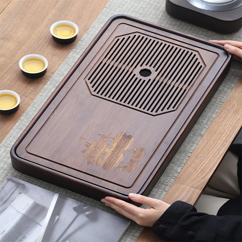 Chinese Natural Bamboo Tea Tray Drainage Water Storage Kung Fu Tea Set Drawer Household Tea Board Chinese Tea Storage Tray
