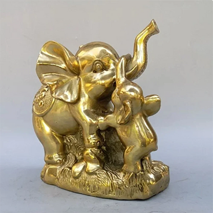 Chinese New pure brass female elephant and small elephant crafts Statue