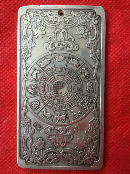 Chinese Old 12 Zodiac - chicken tibet Silver Bullion thanka amulet 135g