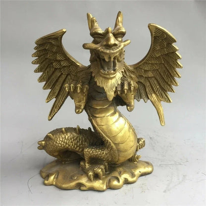 Chinese Old Antique Bronze Brass Auspicious Dragon Geomancy Decoration Statue