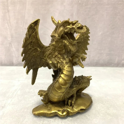 Chinese Old Antique Bronze Brass Auspicious Dragon Geomancy Decoration Statue