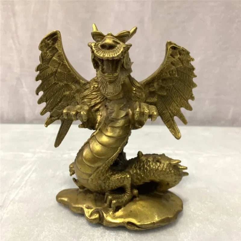 Chinese Old Antique Bronze Brass Auspicious Dragon Geomancy Decoration Statue