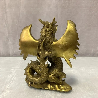 Chinese Old Antique Bronze Brass Auspicious Dragon Geomancy Decoration Statue