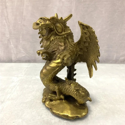 Chinese Old Antique Bronze Brass Auspicious Dragon Geomancy Decoration Statue