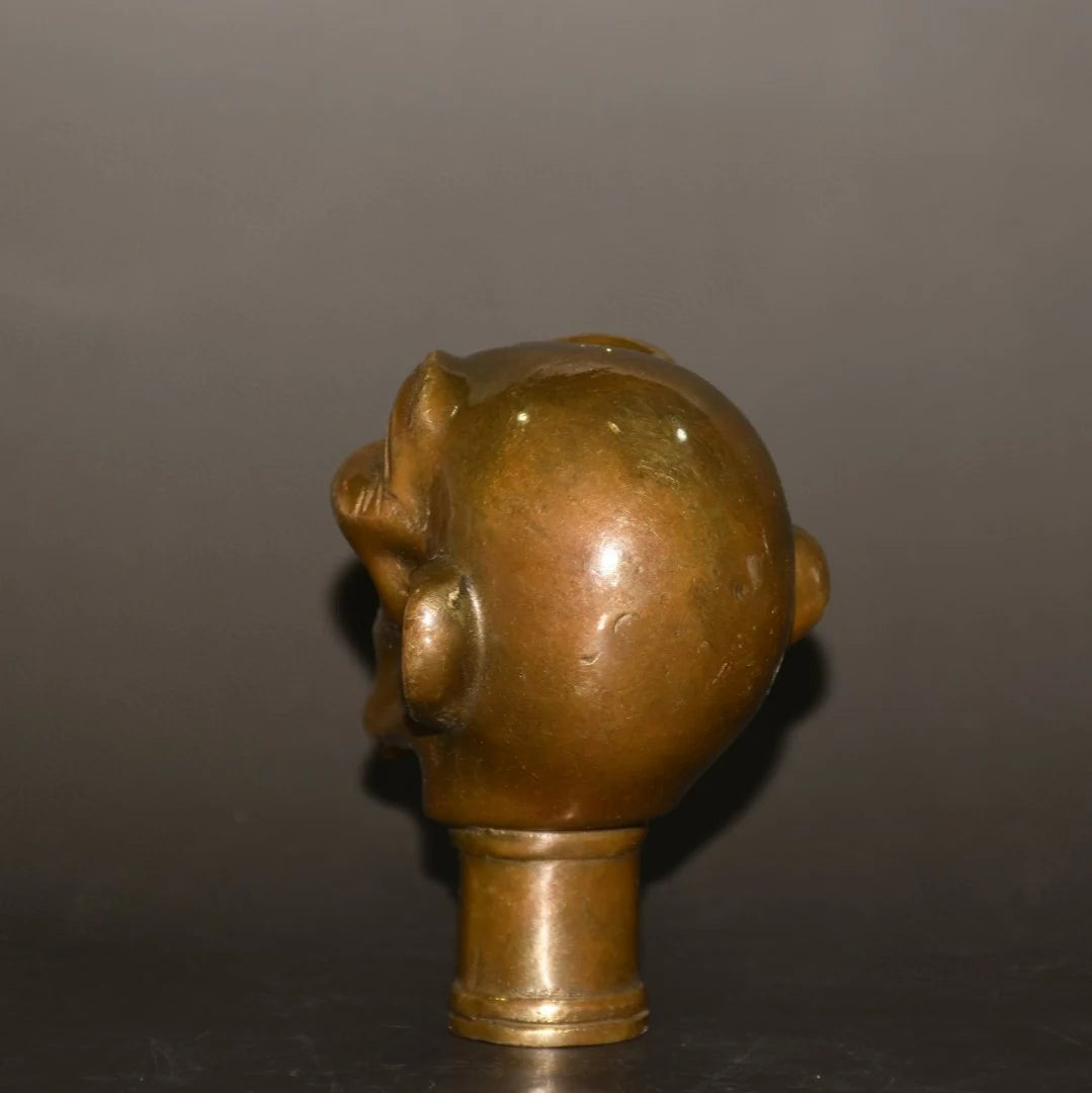 Chinese Old Bronze Hand Carved Arhat Statues Antique Cane Walking Stick Head