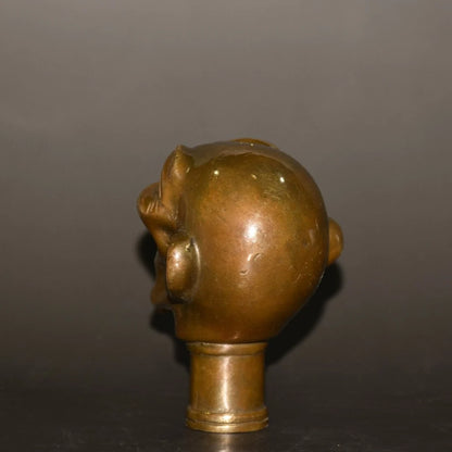 Chinese Old Bronze Hand Carved Arhat Statues Antique Cane Walking Stick Head