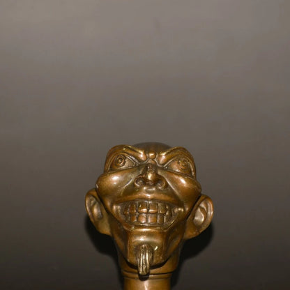Chinese Old Bronze Hand Carved Arhat Statues Antique Cane Walking Stick Head