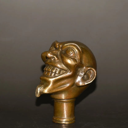 Chinese Old Bronze Hand Carved Arhat Statues Antique Cane Walking Stick Head