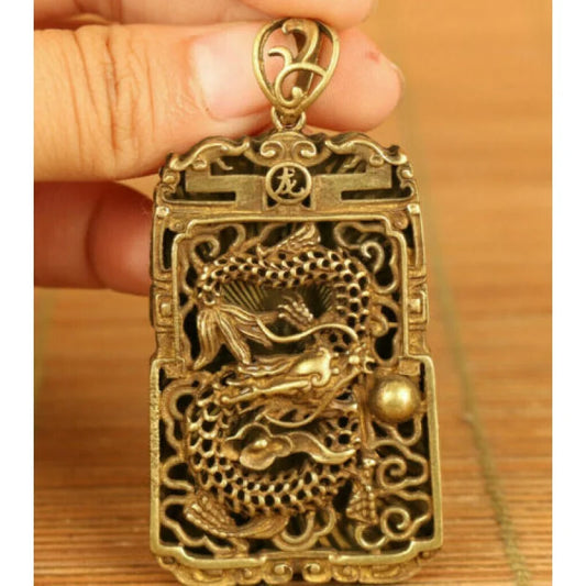 Chinese Old Bronze Hand-Carved Dragon Statue Netsuke Pendant Gift Charm
