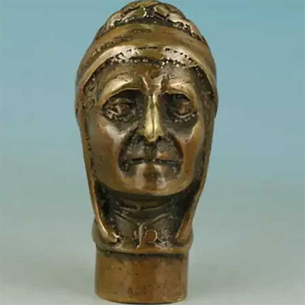 Chinese Old Bronze Hand Carved Indian Statue Walking Stick Head