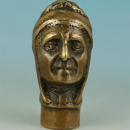 Chinese Old Bronze Hand Carved Indian Statue Walking Stick Head