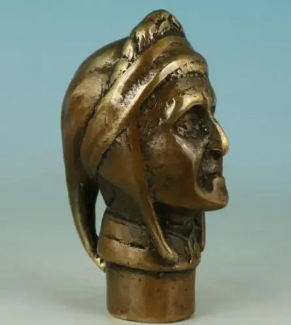 Chinese Old Bronze Hand Carved Indian Statue Walking Stick Head