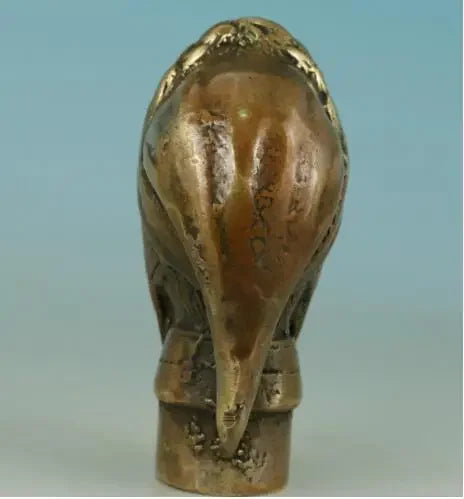 Chinese Old Bronze Hand Carved Indian Statue Walking Stick Head